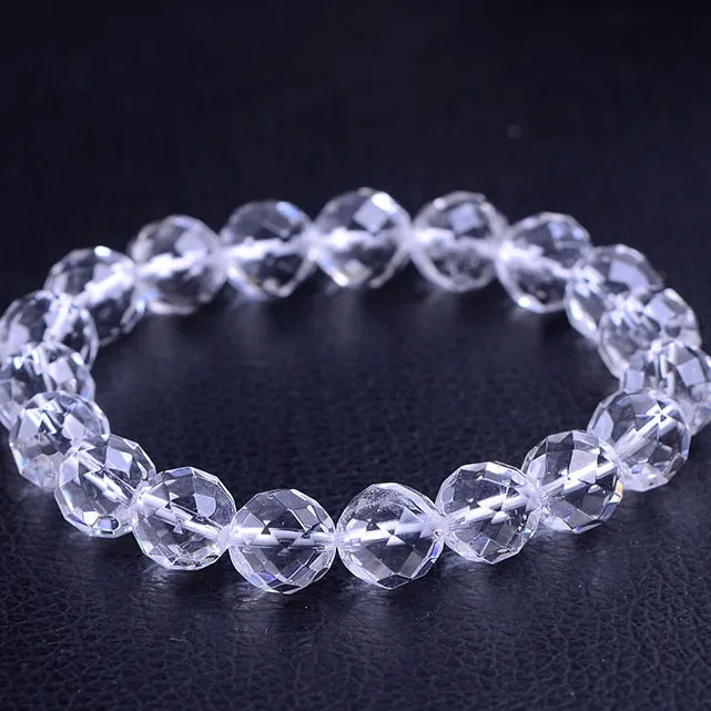 

4A Natural White Quartz 64 Facets Diamond Cut Crystal Bracelets Genuine