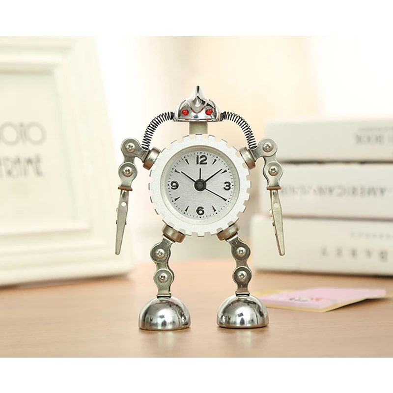 

Gear Robot Alarm Clock with Flashing Eyes and Hand Clip Creative Student Table Timing Equipment