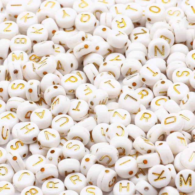 

7mm Gold Mixed Letter Acrylic Beads Round Flat Alphabet Loose Beads for Jewelry Making Diy Bracelet Necklace