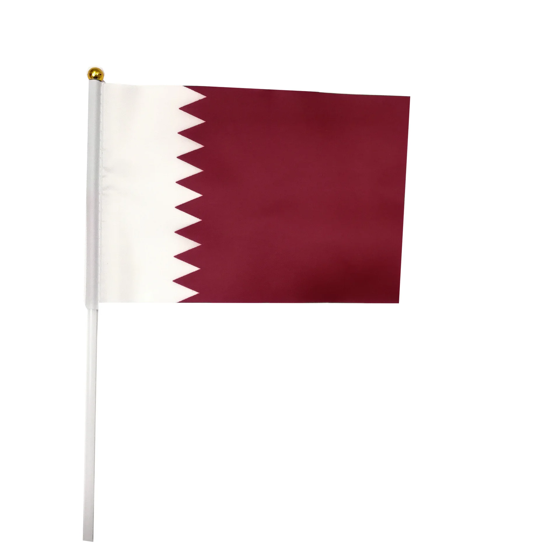 

Stock All Country National Hand Flag Custom Promotion Silk Screen Sunlimation Printing Blank Polyester Qatar Hand Flag with Pole
