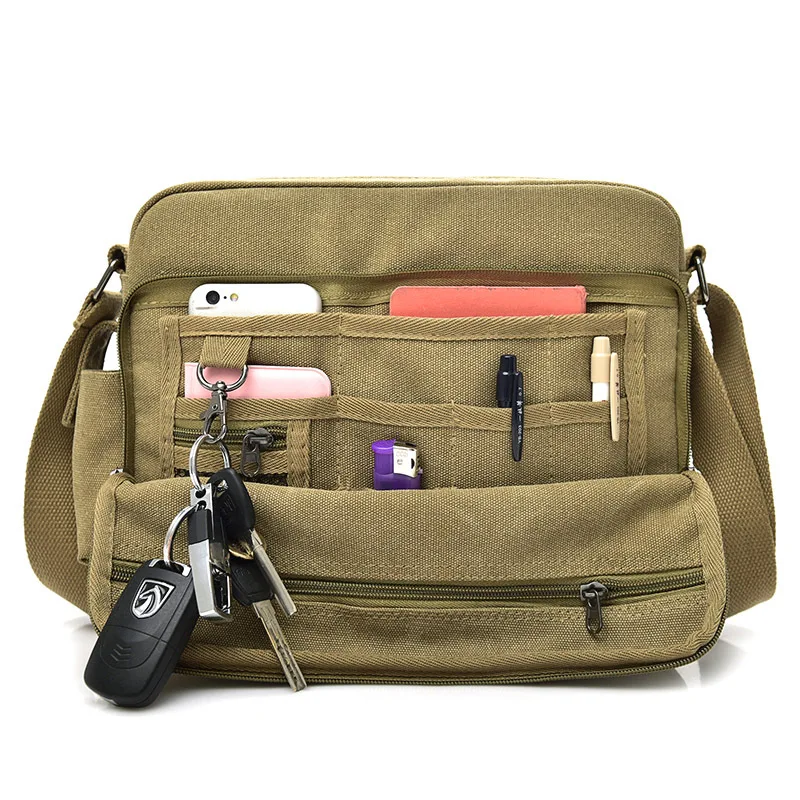 

Wholesale new multi-pocket crossbody canvas bag for man, Black,khaki,coffee
