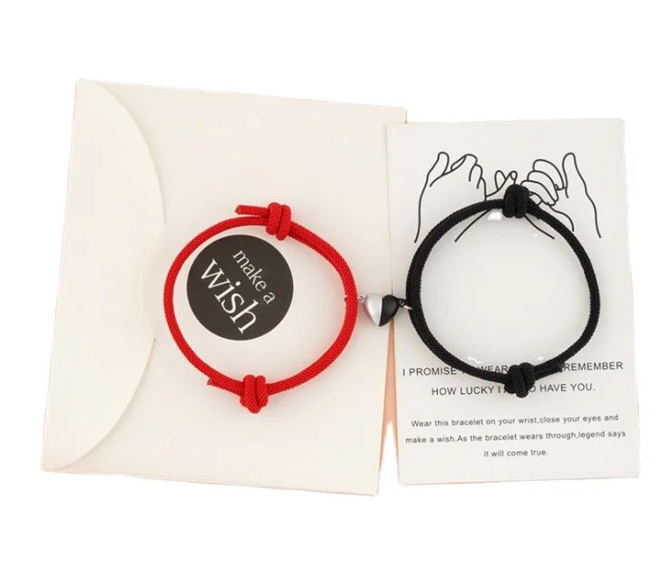 

black silver heart magnet charm twist cord couple bracelets gifts girlfriend new year gifts 2022 valentine gifts