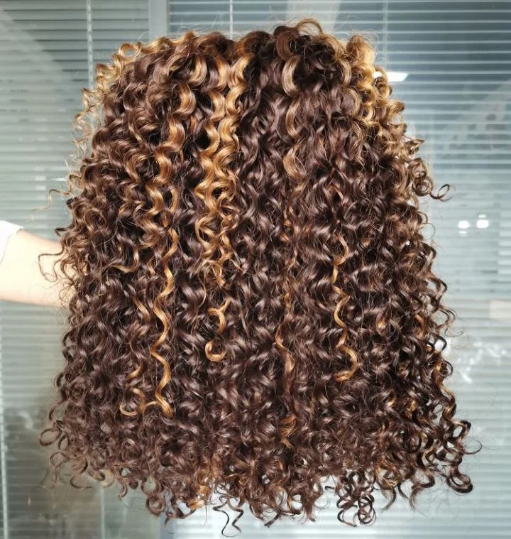 

Cheap Piano color P430 Bob Curly 100% Human hair lace closure 4x4 wigs