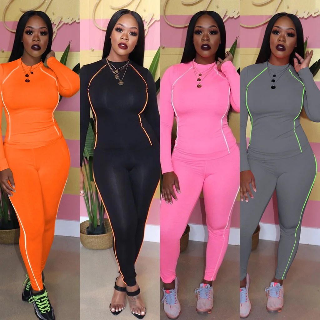 

Hot Sale 2022 Strip Casual 2 Piece Set Sexy O Neck Lounge Wear Women Clothing Bodycon Custom Logo Plus Size Women'S Sets, Customized color