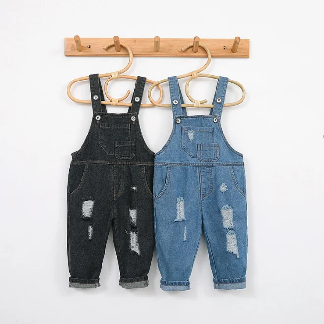 

KS2254 Latest 2020 baby suspender jeans cute design baby overall ripped jeans