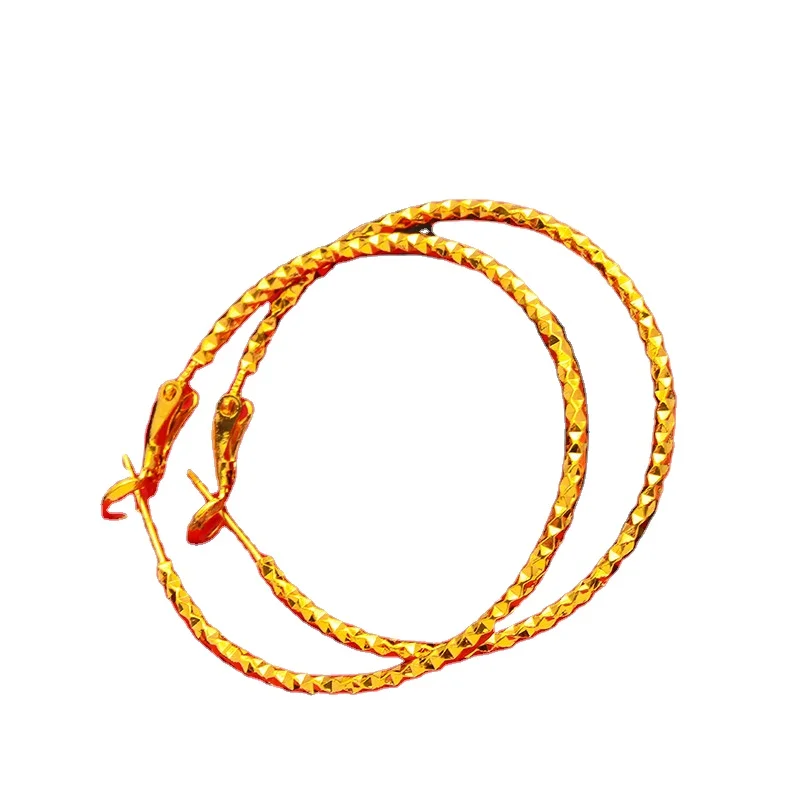 

Gold-Plated Live Buckle Earrings Vietnam Sand Gold Twisted Wire Large Earrings 40Mm Japanese And Korean Large Circle