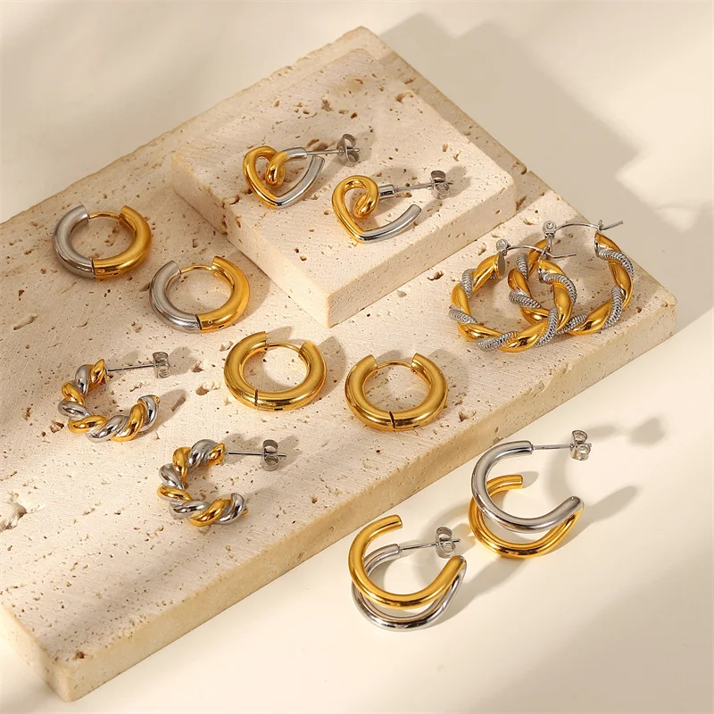 

Fast Shipping Fashion 18k Gold Plated Titanium Steel Earrings Stainless Steel Interchange Geometric Earrings for Women