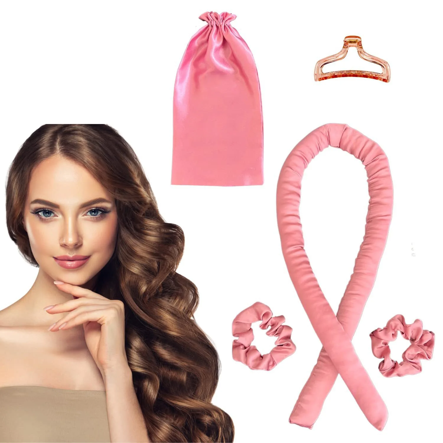 

Top Seller No Heating Curly Hair 5pieces Set Soft Cotton filling Inside Hair Roller Rod Headband Clips Ties Fashion Accessories