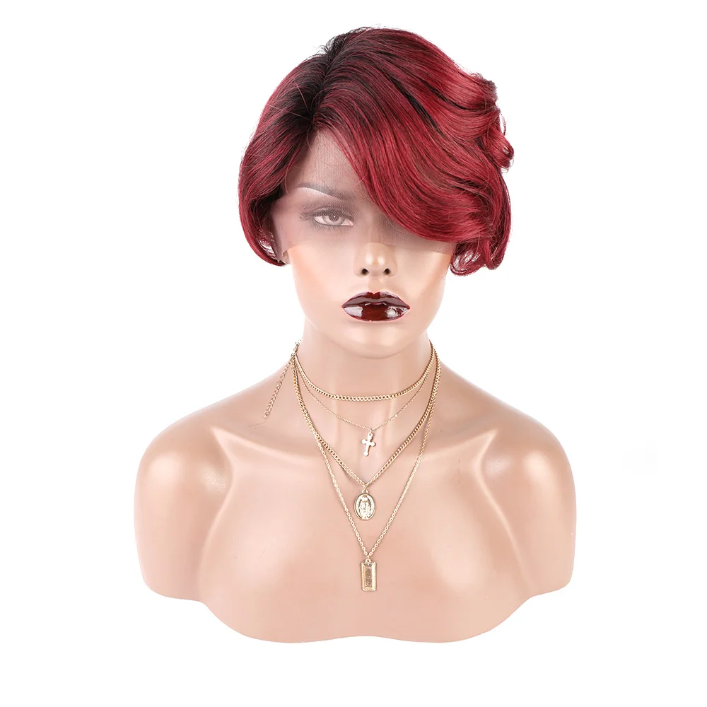 

pixie cut wig 8 inch Brazilian hunan hair Wig hm hair me T lace wigs