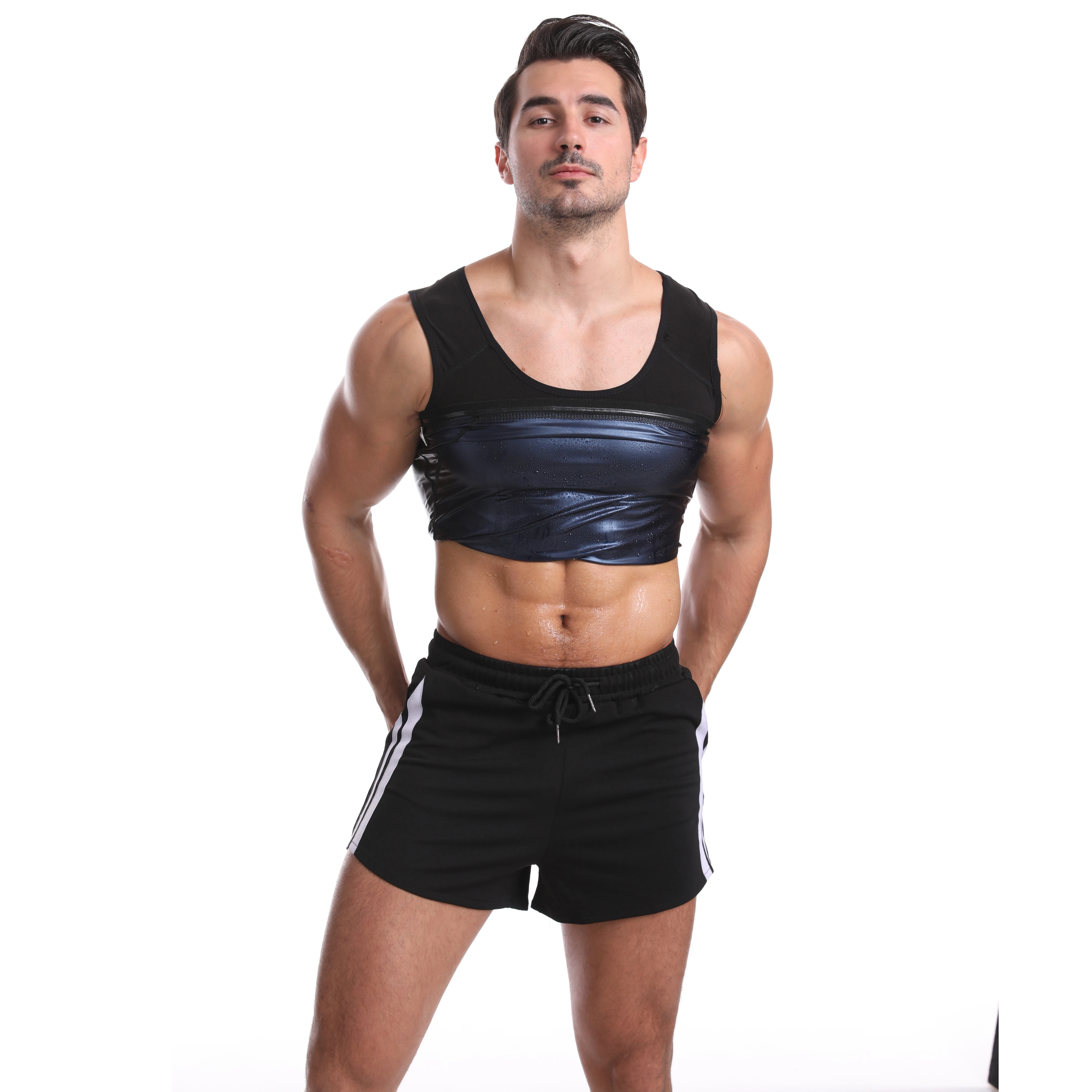 

Wholesale Men Abdomen Corset Neoprene Sweat Sauna Body Shapers Vest, As shown