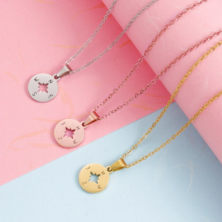 

New Stainless Steel 18k Gold Plated Compass Pendant Necklace for Women