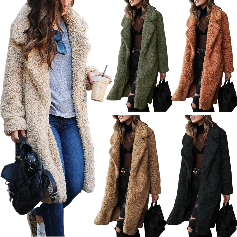 

Ready to Ship Women Coats Wholesale Elegant Thick Faux Fur Teddy Long Coat Warm Soft Lambswool Fur Jacket Plush Overcoat