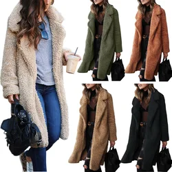 Plus Size Winter Women Ladies Coats Elegant Thick Faux Fur Teddy Long Coat Warm Soft Lambswool Fur Jacket Plush Overcoat