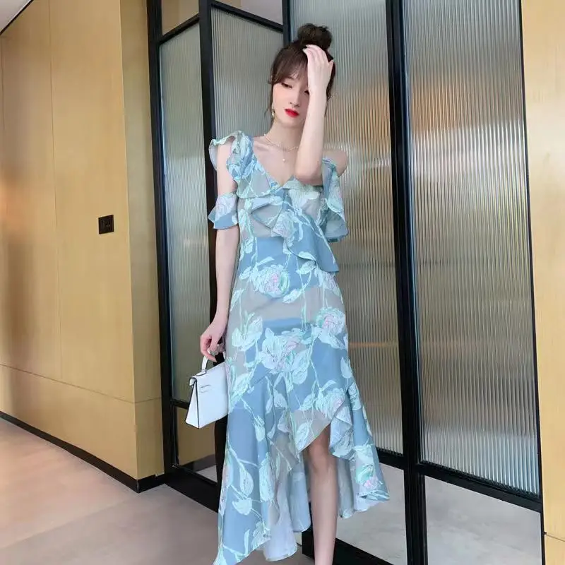 

Spring Fashion 2021 Floral Casual Dresses Short-Sleeve V-neck A-line Elegant Summer Women Mini Dress for Office Ladies Girls