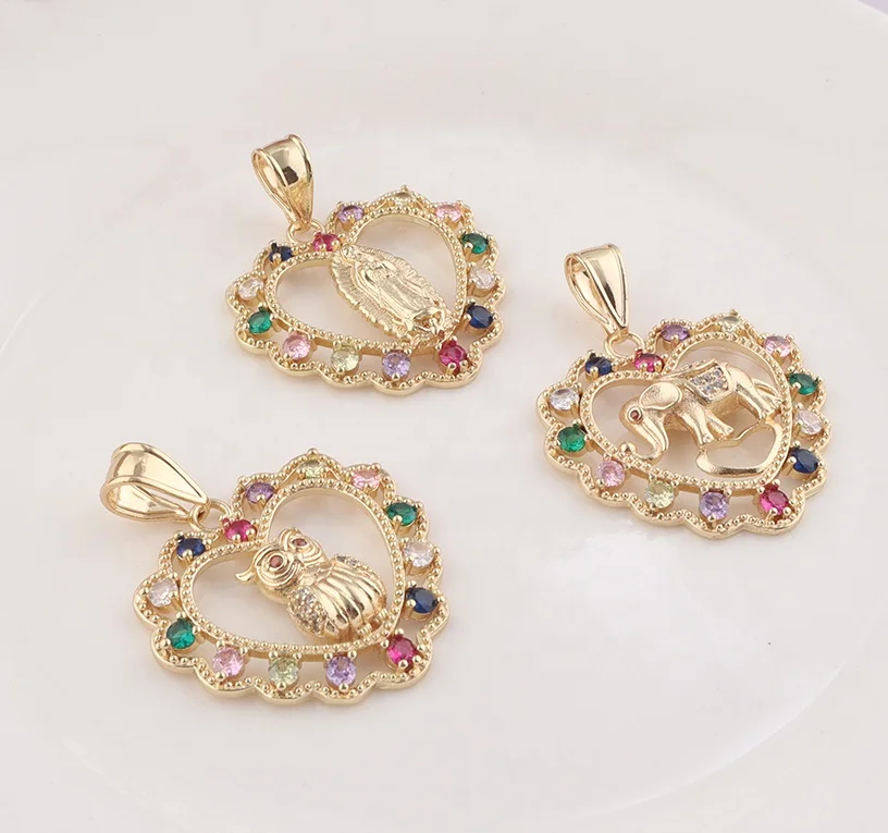 

18k gold plated Virgin Mary owl Elephant heart-shaped With zircon charm jewelry pendants