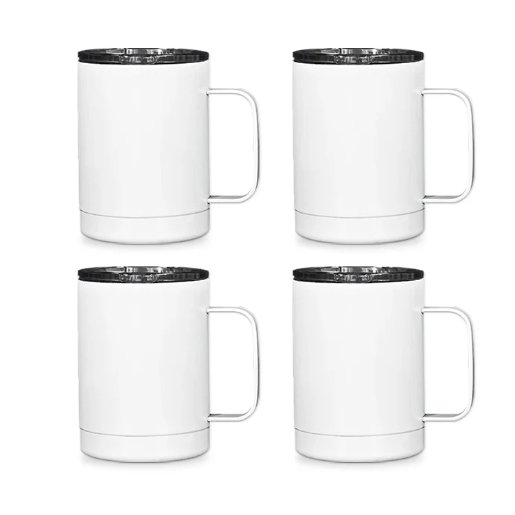 

Factory 304 Double wall Stemless travel 12 oz stainless steel Sublimation blanks coffee mug with Handle BPA Free Lid, White sublimation tumbler