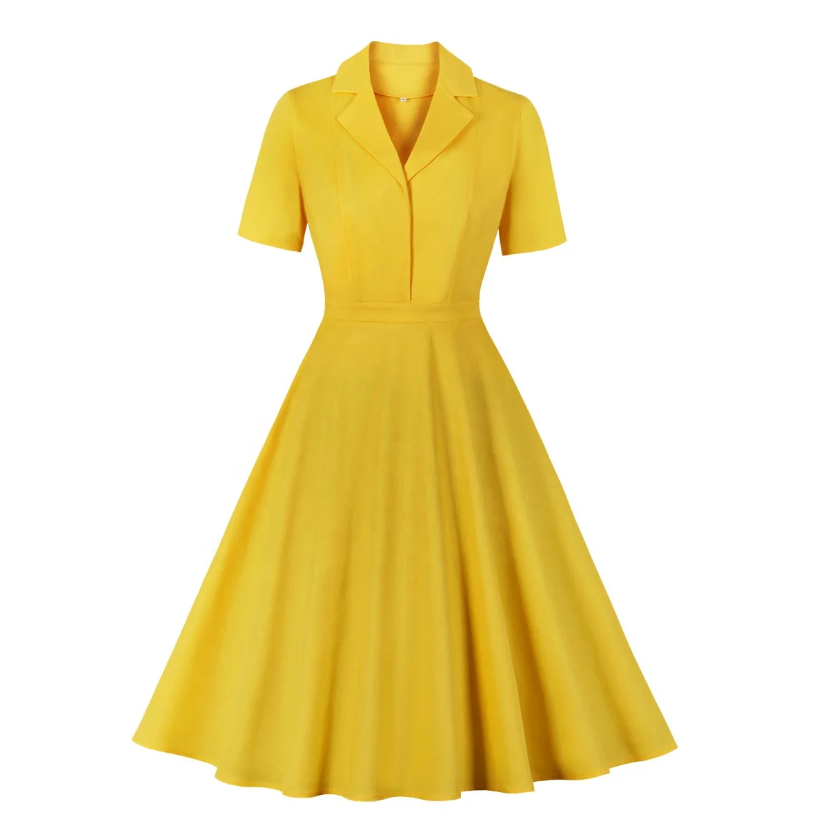 

Amazon FBA Service MXN-8388 Women's Solid Plain Blazer Collar 1940s Vintage Work Dress