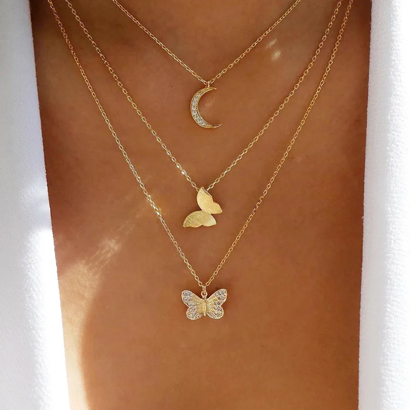

Hot Selling Star Moon Heart Butterfly Pendant Choker Necklace for Women Multi Layers Gold Plated Gift Jewelry