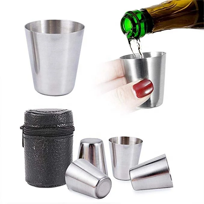 

4Pcs 30ml Portable Stainless Steel Wine Beer Cups Outdoor Camping Hiking Mugs Set Wine Glasses, Silver