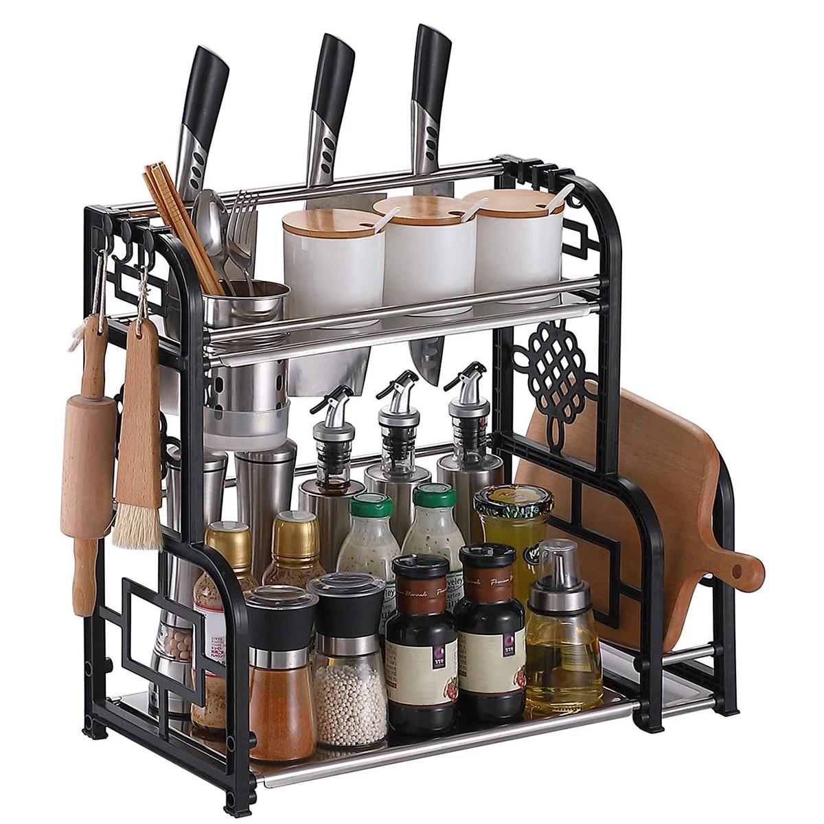 

Spice Rack Organizer for Countertop, 2-Tier Seasoning Organizer Bathroom Storage Shelf Counter, Black