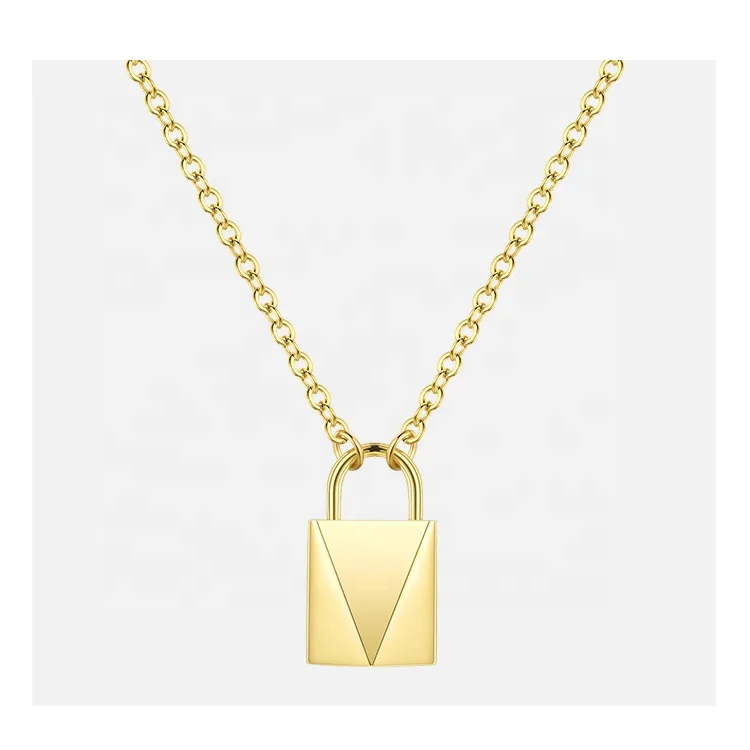 FASHION Cute Lock Choker Necklace Women Gold Color Stainless Steel Geometric Femme Pendant Necklaces Fashion Jewelry P193038