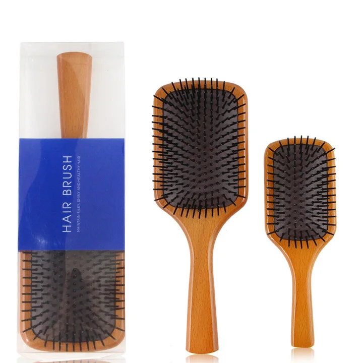 

Factory price wooden paddle brush 2 sizes airbag massage scalp comb human hair extension brush, Brown+black