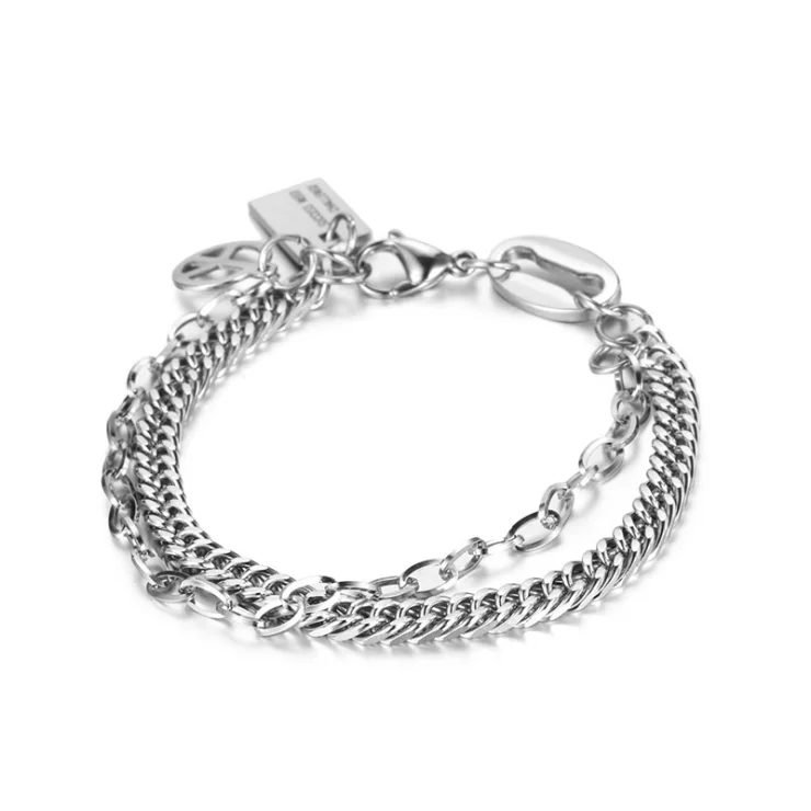 

Titanium steel double-layer bracelet men's trendy personality simple men's jewelry students female ins wind bracelet, Silver