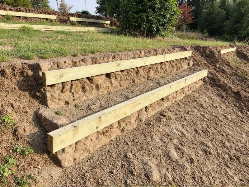 Building timber retaining wall on sloped terrain with proper drainage