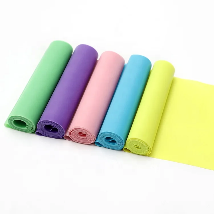 OEM Sport Yoga Strength Training Thickness 0.35mm Flat TPE Non Slip Elastic Resistance Bands, Pink,purple,yellow,green,blue