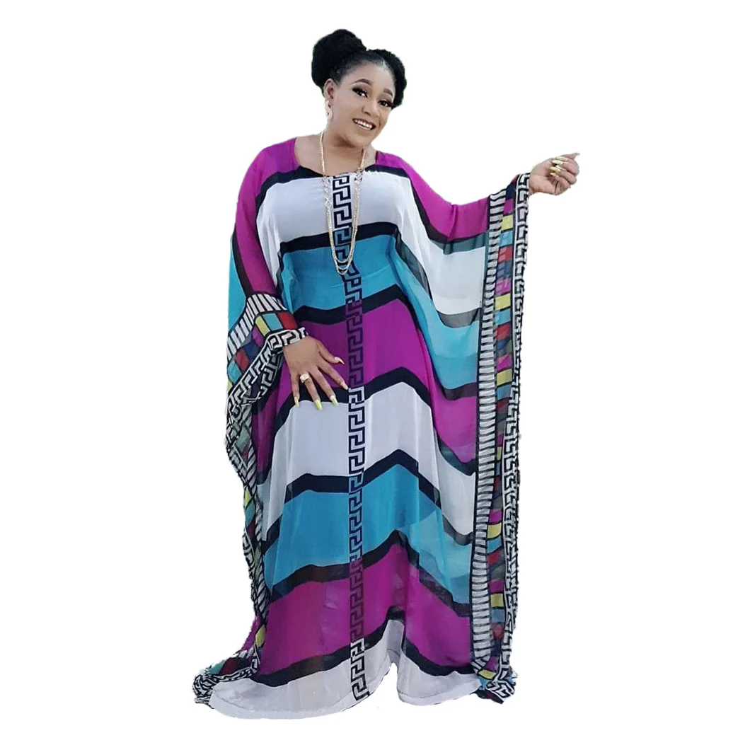 

African Maxi Women Islamic Robe Plus Size Muslim Abaya Curve Dress Pearl Chiffon Digital Printing Long Kaftan, As picture