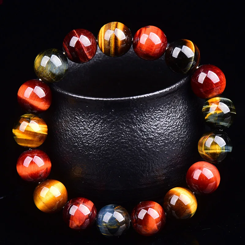 

Natural Red Yellow Blue Color Tiger Eye Stone Single Circle Bracelet, Accept customization