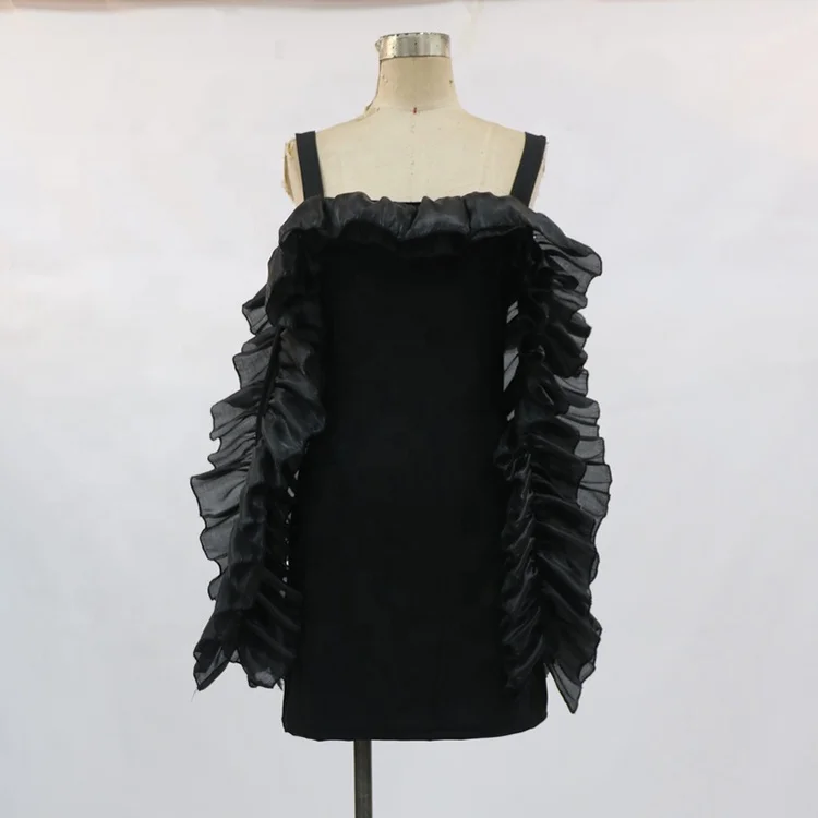 MOQ 1PC Stringy Selvedge Off The Shoulder Black Bodycon Homecoming Mini Dress Woman