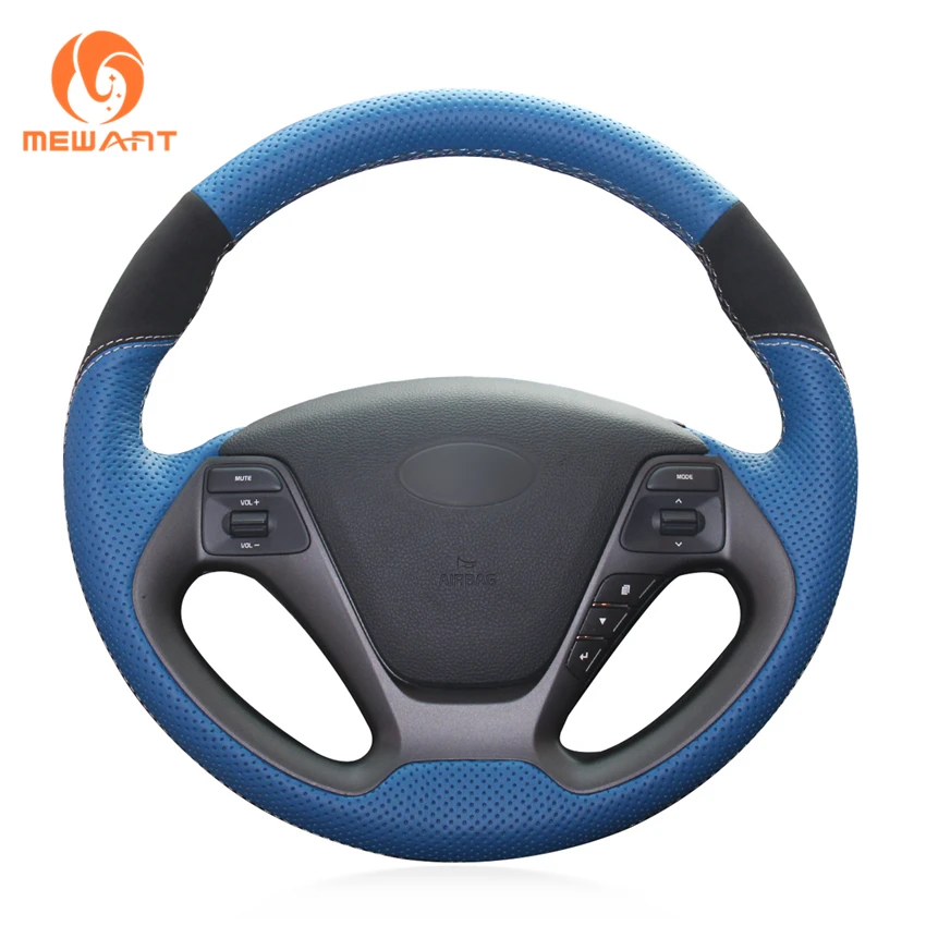 

Hand Stitched Black Blue Suede Leather Steering Wheel Cover for Kia K3 Ceed Forte Koup Forte5 Cerato 2013 2014 2015 2016 2017