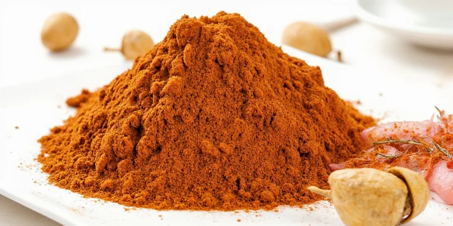 Colorful Indian spices spread on a wooden table