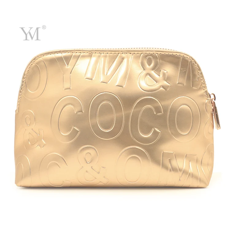 

Cosmetic bag organizer high quality pvc leather makeup bag metal logo