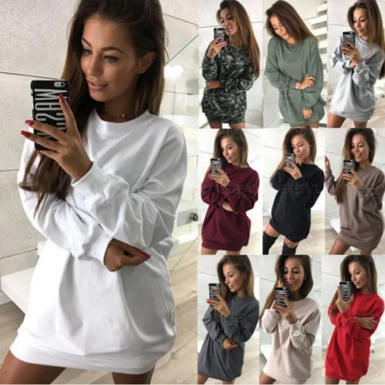 

Autumn Winter O Neck Long Sleeve Women's Sweatshirt Dress 2021 New Fashion Solid Loose Pocket Ladies Mini Dress Vestidos