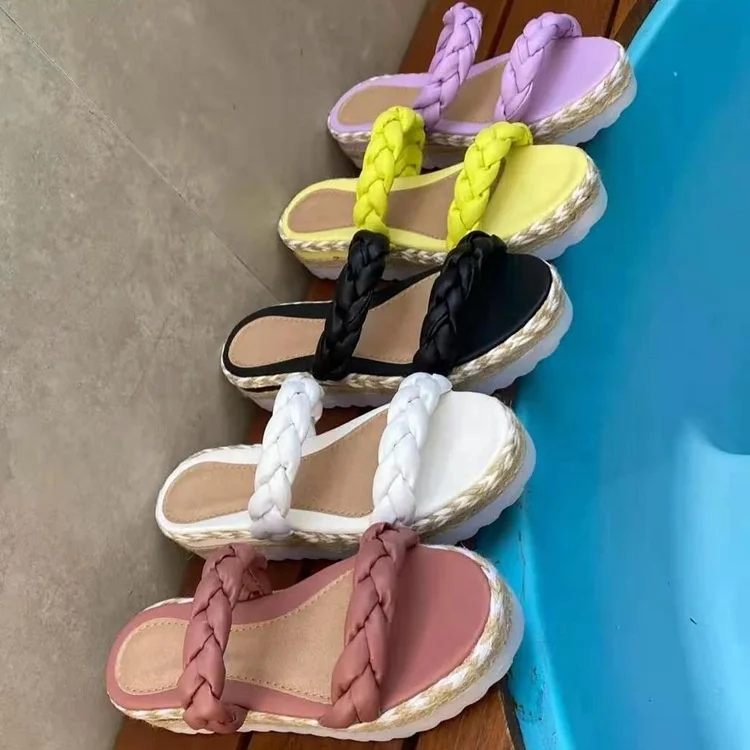 

New Arrivals Summer Best Quality Fashion Women Shoes Beach Woven Sandals High Wedge Women Sandals Platform Sandals, Pink/black/white/yellow/purple