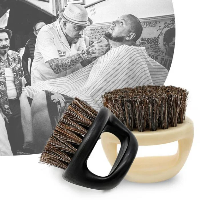 

Hair salon special finger ring beard brush retro oil head carving cleaning brush haircut neck broken hair sweep horseshoe brush, Customized color