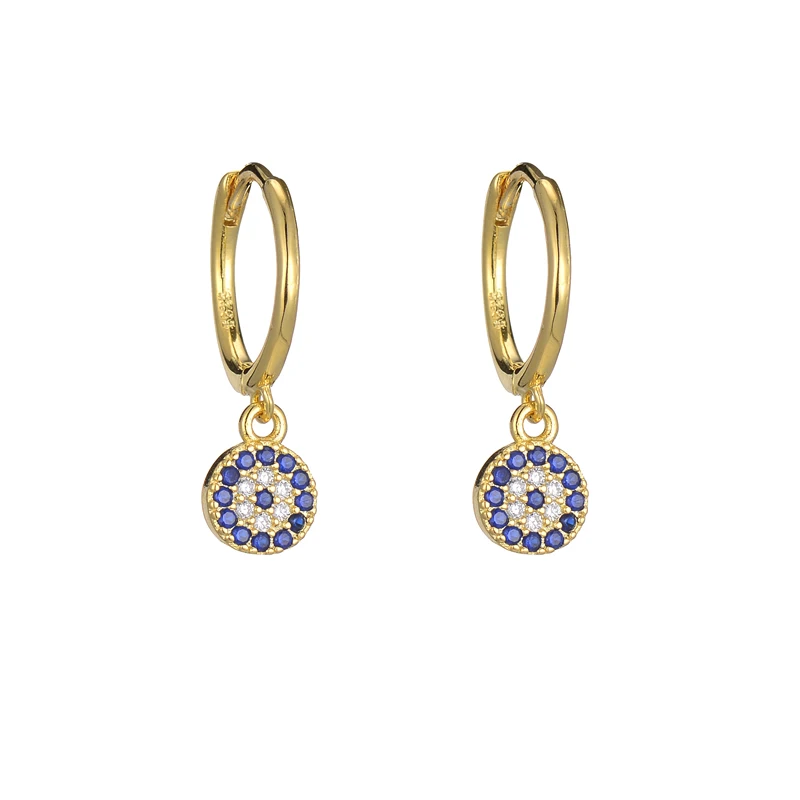 925  Silver Round Blue Zircon Hoop Dangle Hoop Earring for Women Fashion Jewelry
