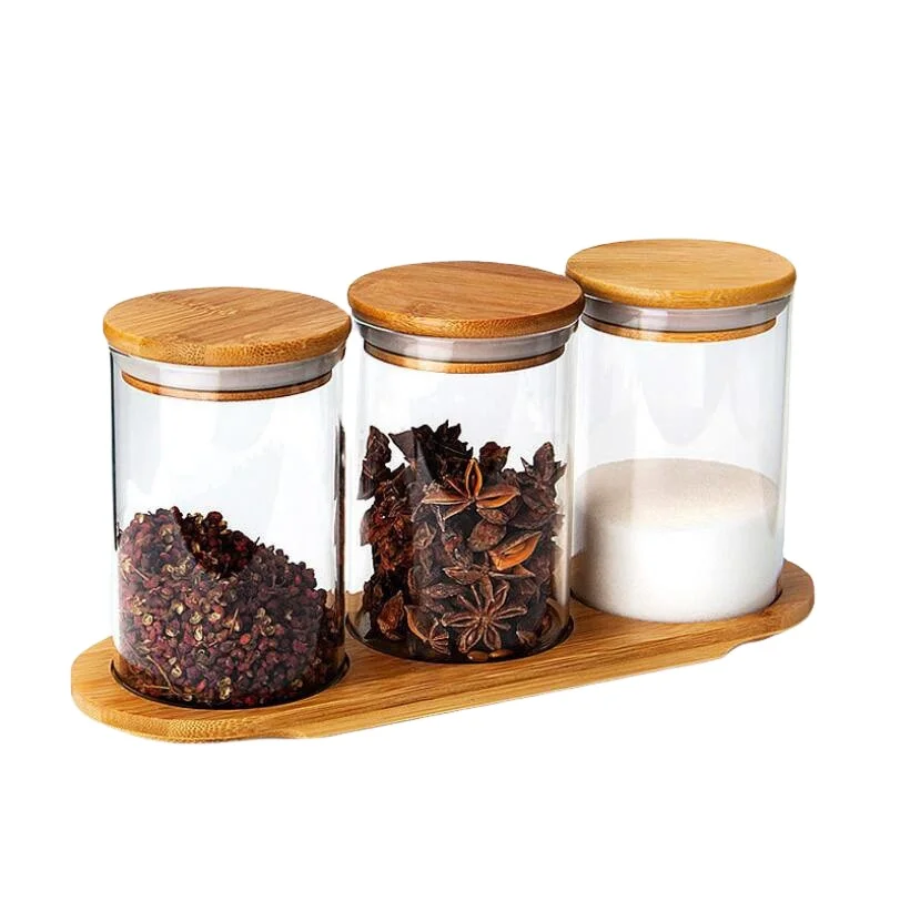 

Customize Borosilicate glass spice jar with bamboo lid set, Transparent