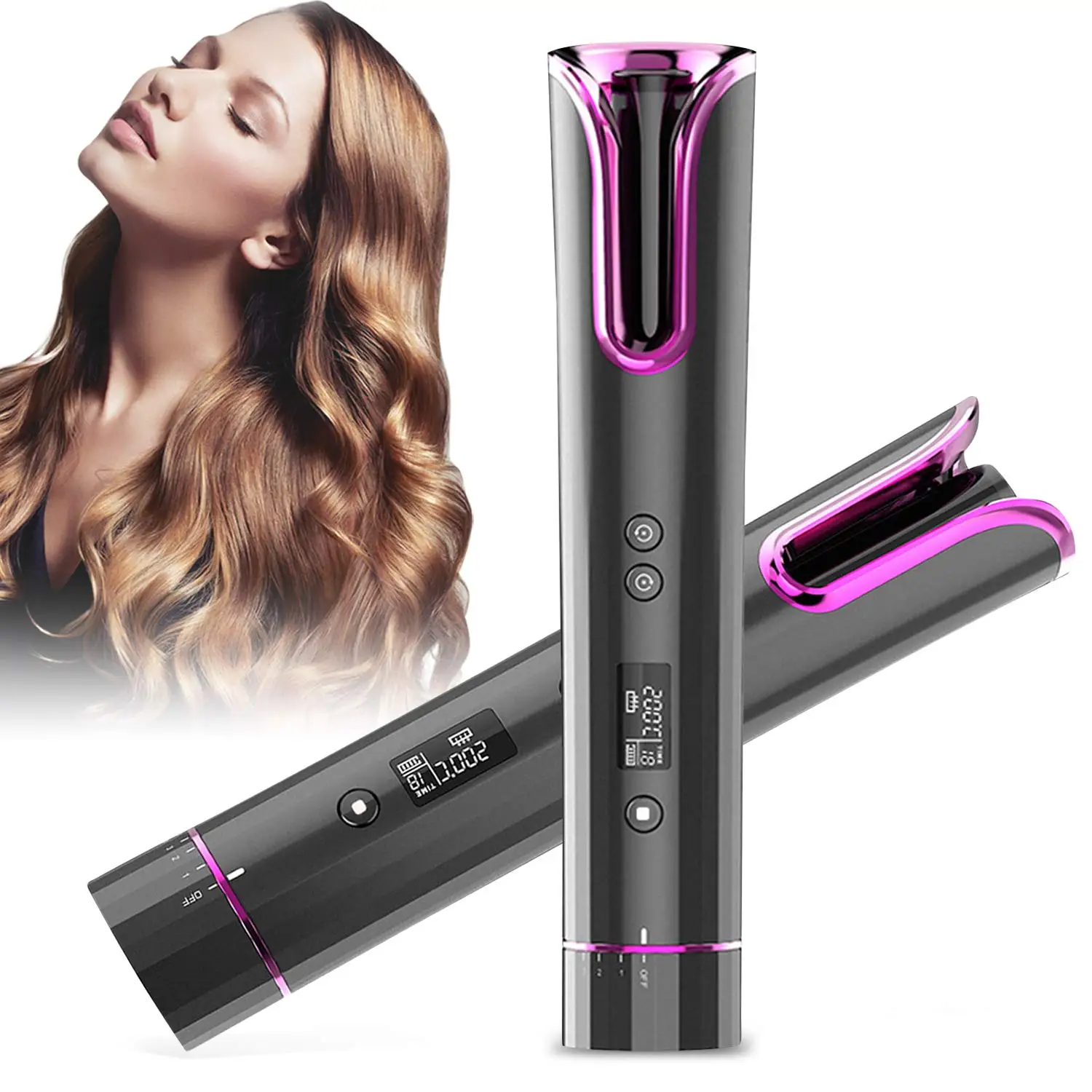 

Adjustable Temperature Usb Rechargeable Wireless Auto Curling Iron