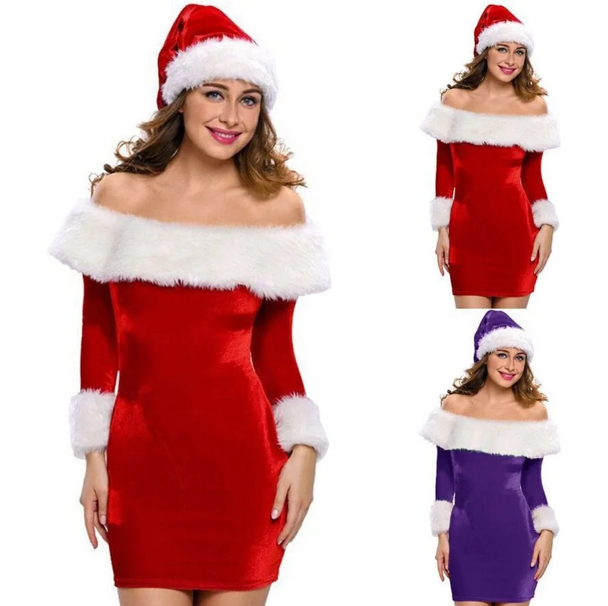 

Fantastic Christmas Costume One Shoulder Bodycon Dress Sexy Lady, Picture color