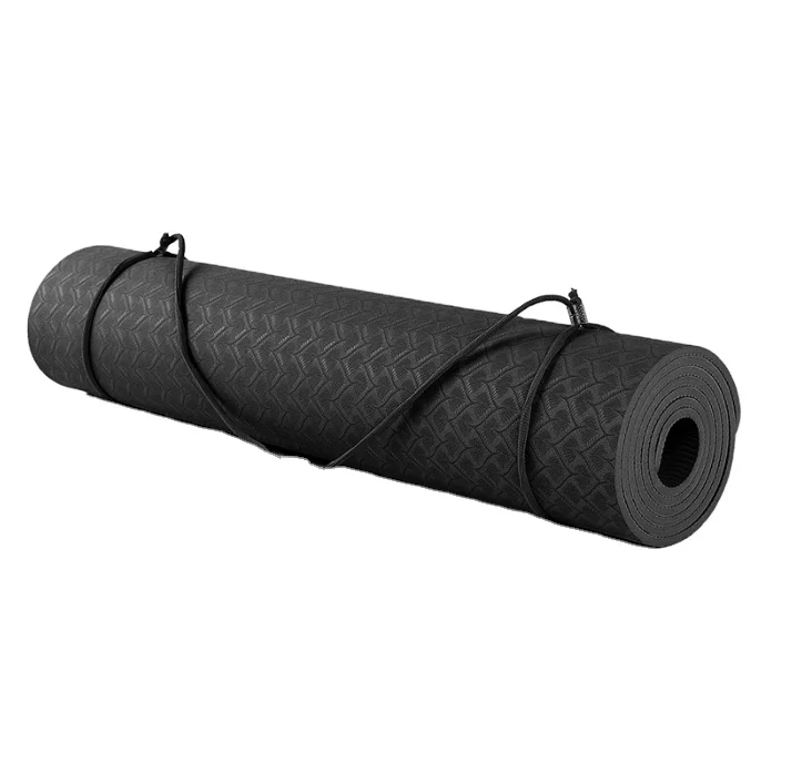 

eco-friendly fitness design custom printed logo label thick 6mm anti non-slip tpe yoga mats with carrying strap, Customized color