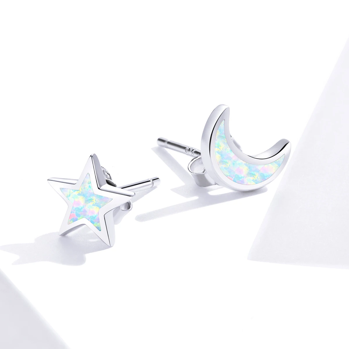 

Fine Open Moon And Star Women Jewelry 925 Sterling Silver Druzy Earrings