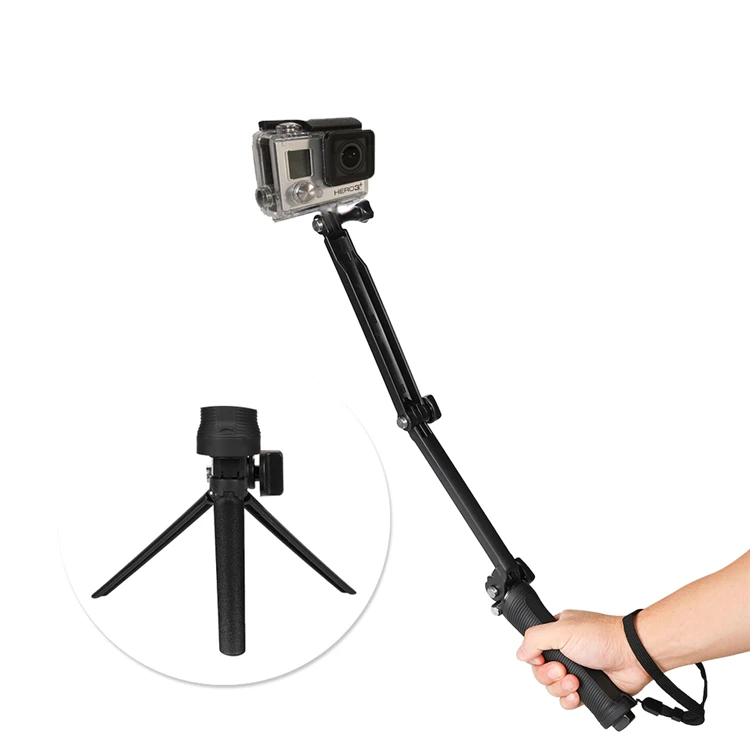 

Go Pro Accessories 3-way Hand Mono-pod Selfie Stick Portable Camera Holder Stand Tripod, Black