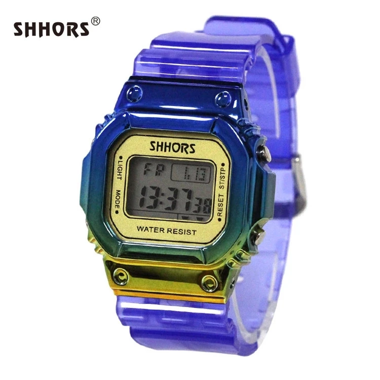 SHHOR 2019 NEWEST Gradient Colour Clear Digital Men fashion trend watch clear plastic waterproof running watch SSH-718