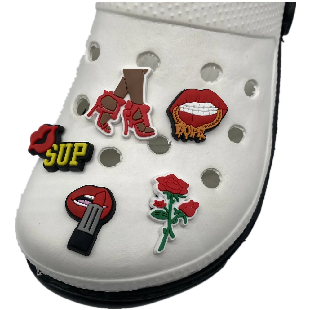 

Wholesale lipstick shoes gibz rose shoe charms for croc shoes decoration BAE for ladys gift in stock, As picture