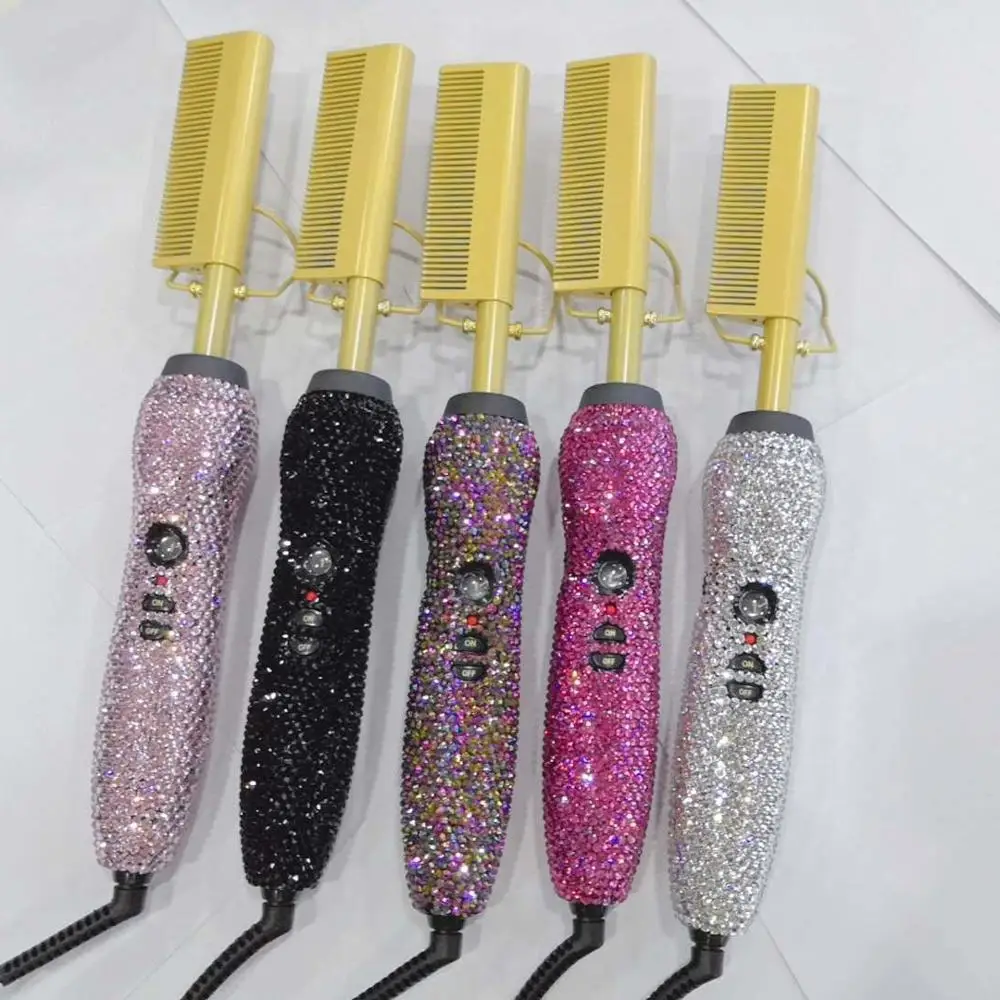 

Luxury hot hair tools electric hair comb bling rhinestone hot hair comb, Pink,hot pink,silver