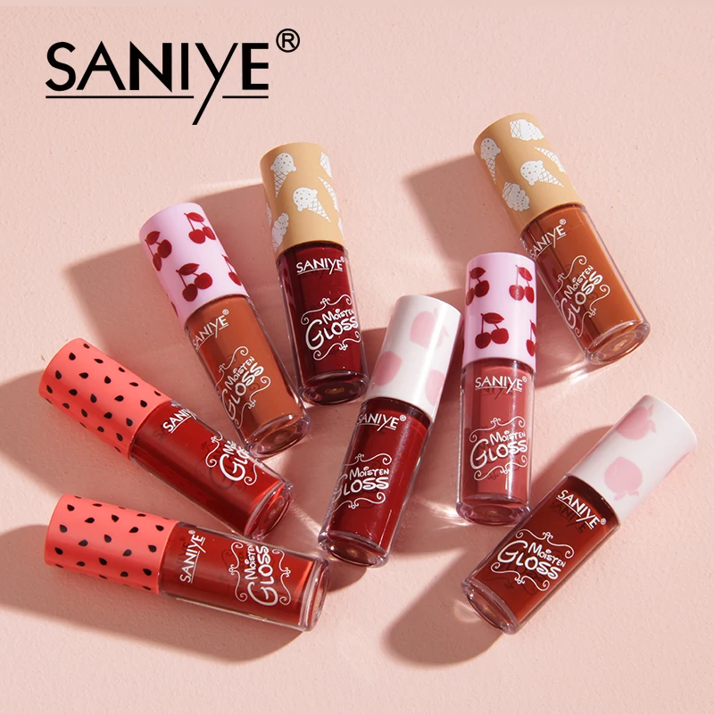 

Saniye fruit flavor tinted lip gloss oil wholesale lip gloss private label custom glitter cheap long lasting liquid lipstick