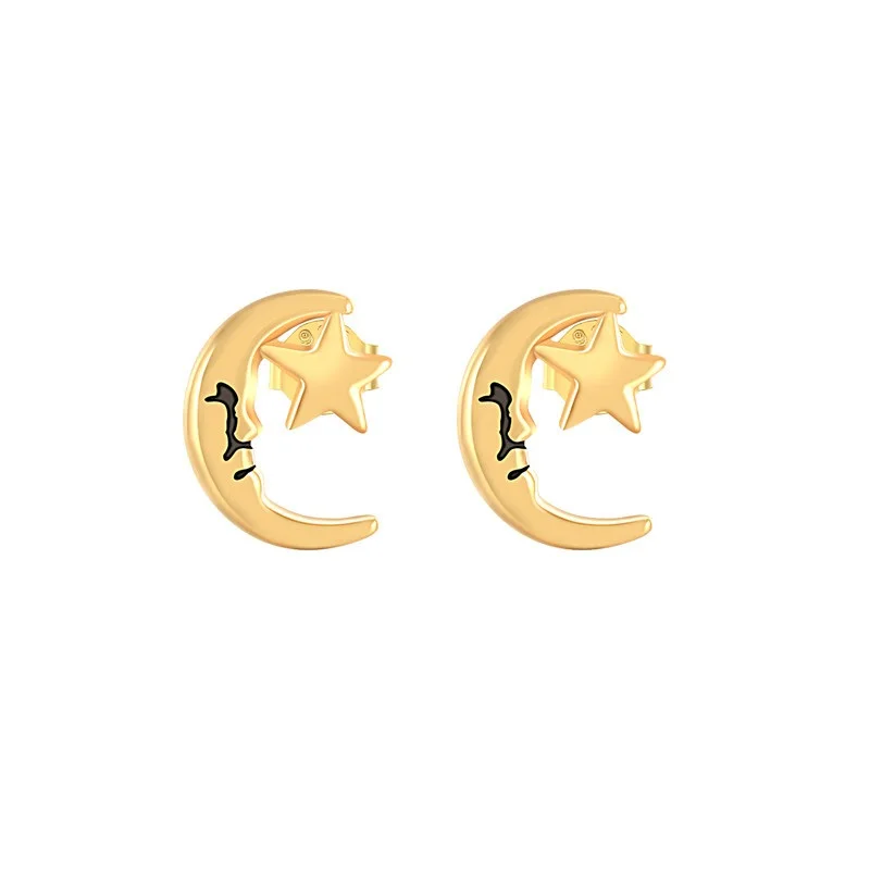 

925 Sterling Silver Individuality Moon Star Stud Earrings retro silver jewelry